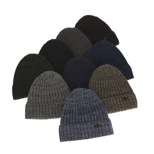 Bonnet d'hiver homme, hiver, bleu marine, avec laine mérinos, Timon