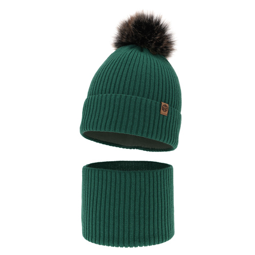 Ensemble d'hiver garçon: bonnet et snood, vert, avec pompon, Wizar