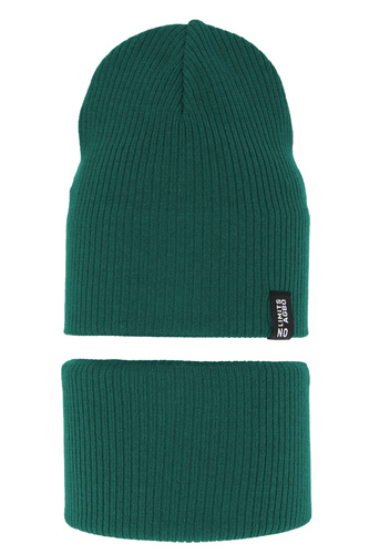 Jongens herfst/lente set muts en buissjaal, met katoen, smaragd, Tunis