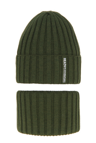 Jongens winter set muts en buissjaal, khaki, Livido