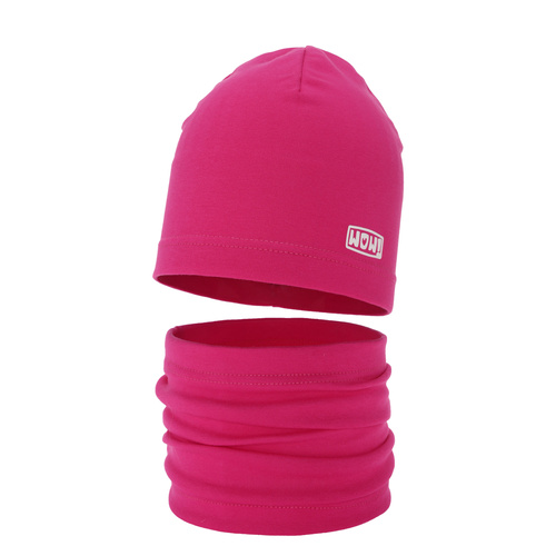 Ensemble automne/printemps fille: bonnet et snood, rose, en coton, Friza