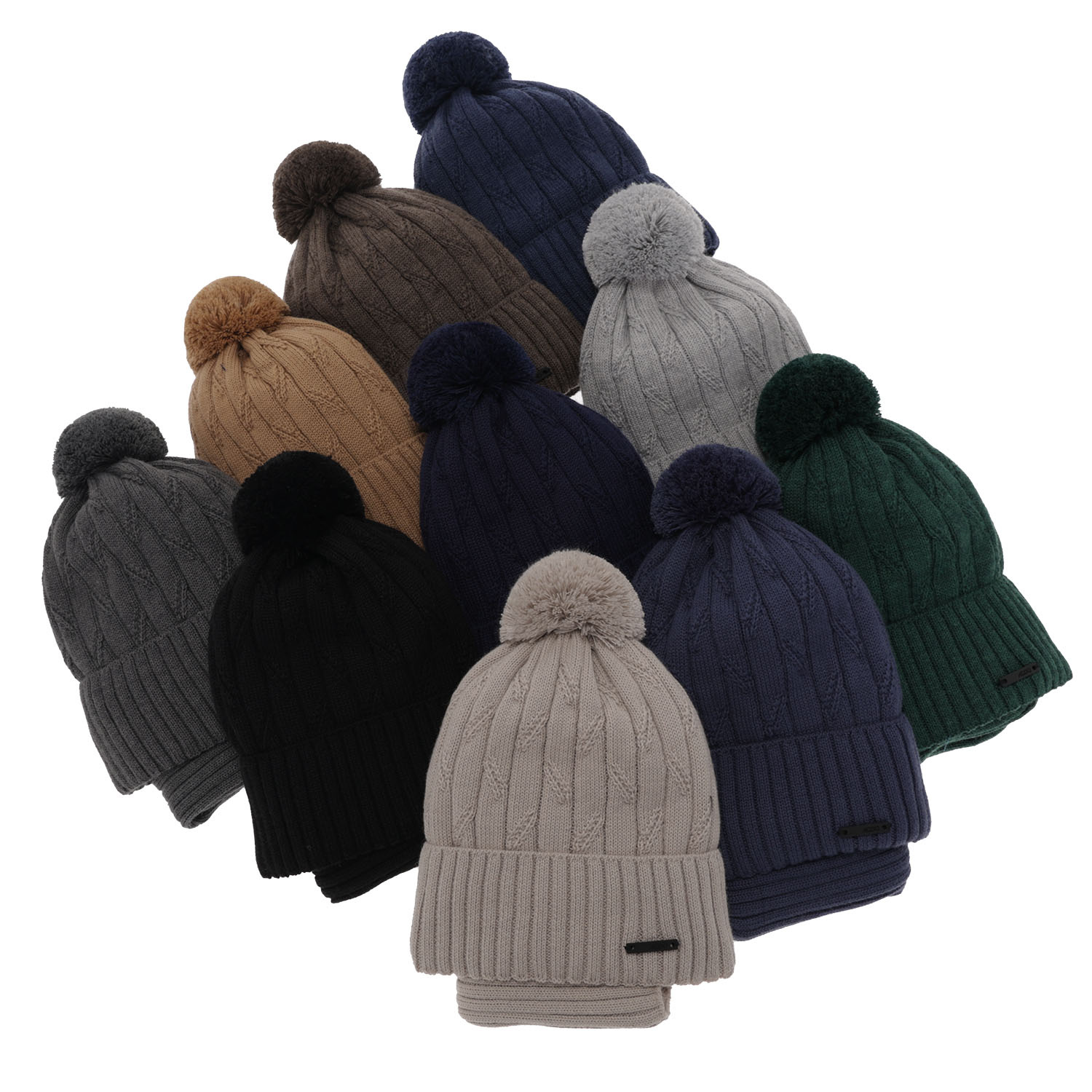 Ensemble d'hiver garçon: bonnet et snood, gris, avec pompon, avec laine mérinos, Talar