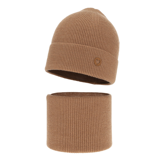 Ensemble automne/printemps fille: bonnet et snood, camel, avec laine mérinos, Brook