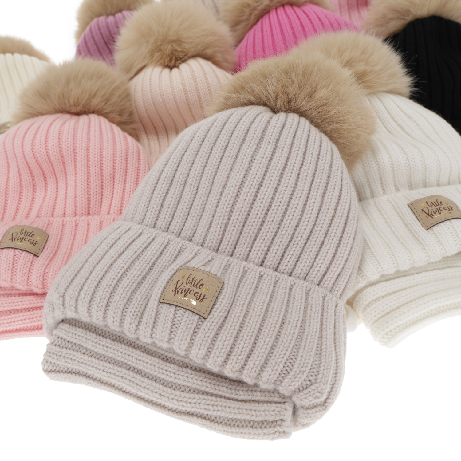 Meisjes winter set (muts en buissjaal), beige, 100% merino wol, met bindkoorden, gevoerd met katoen, Malesia