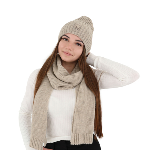 Écharpe d'hiver femme, grise, avec laine mérinos, Loretta