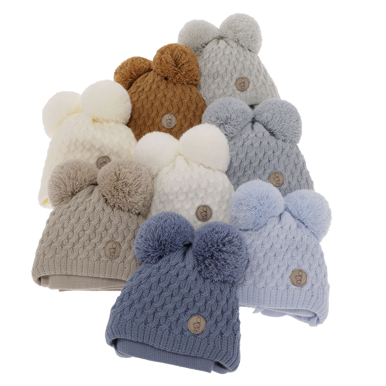 Ensemble d'hiver garçon: bonnet et écharpe, gris clair, avec liens, avec deux pompons, Alonso