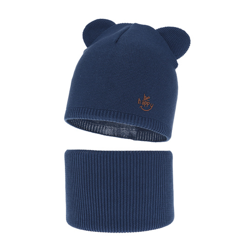 Ensemble automne/printemps garçon: bonnet et snood, met katoen, bleu marine, Ludvic