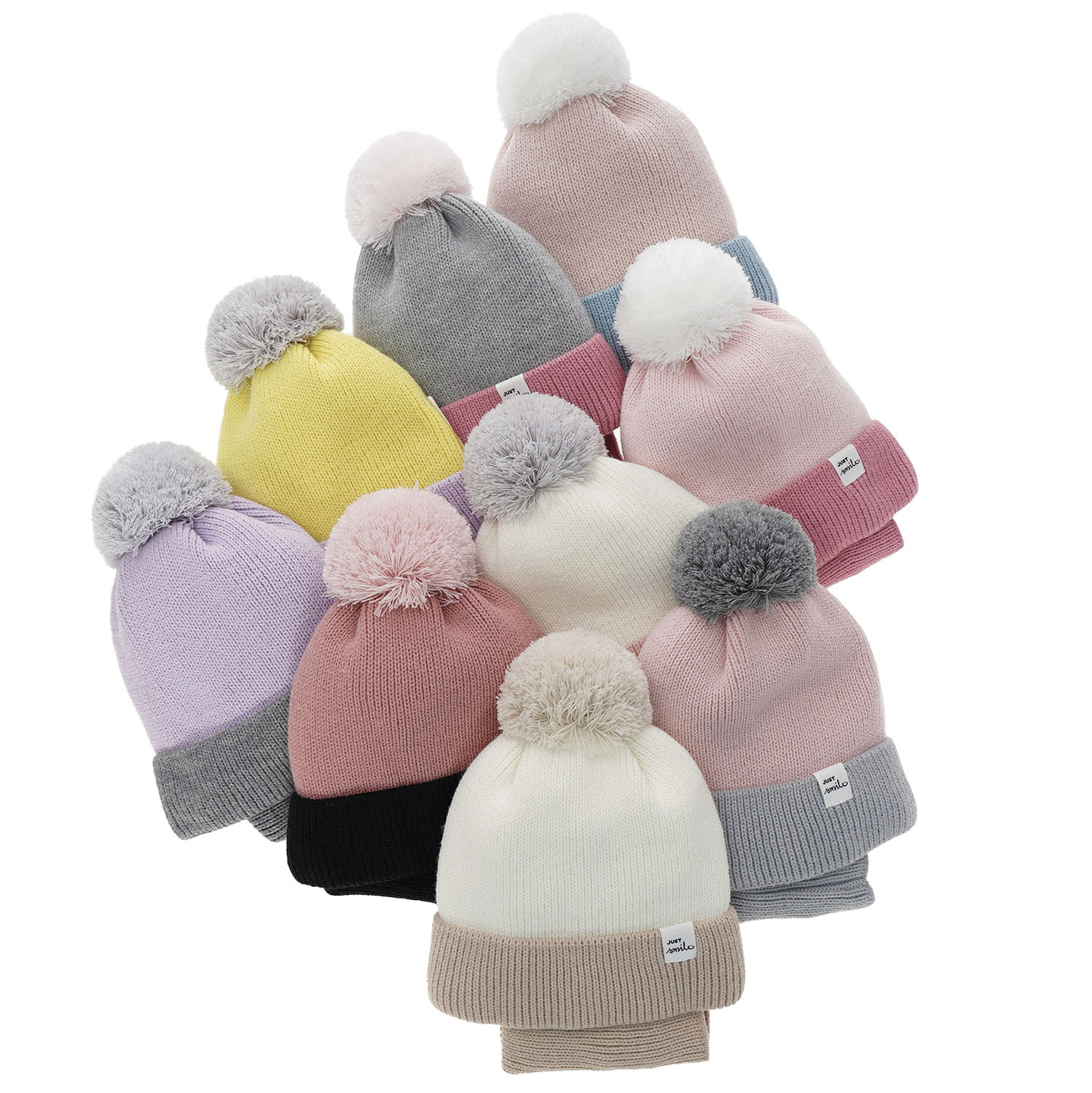 Meisjes winter set muts en buissjaal, grijs, met garen pompon, Rosalin