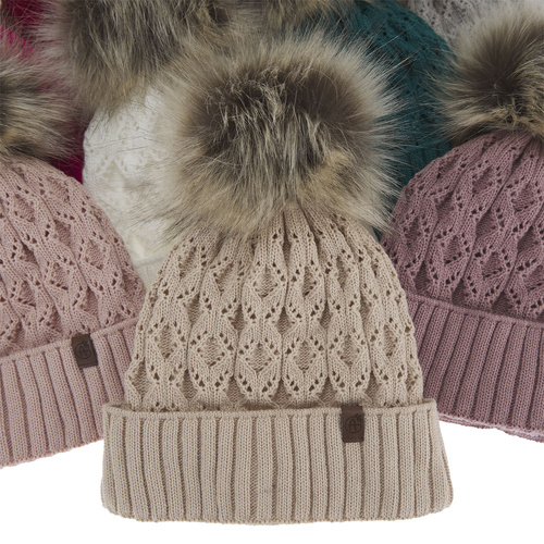 Bonnet d'hiver femme, hiver, szmaragdowa, avec pompon, Katty