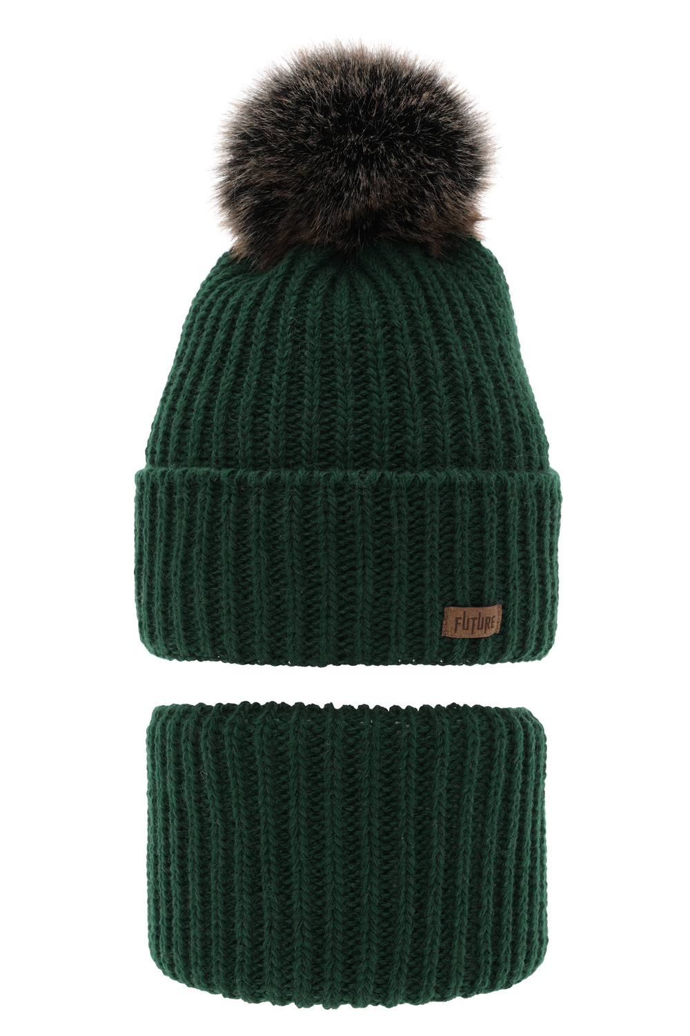 Ensemble d'hiver garçon: bonnet et snood, vert, avec pompon, Wonder