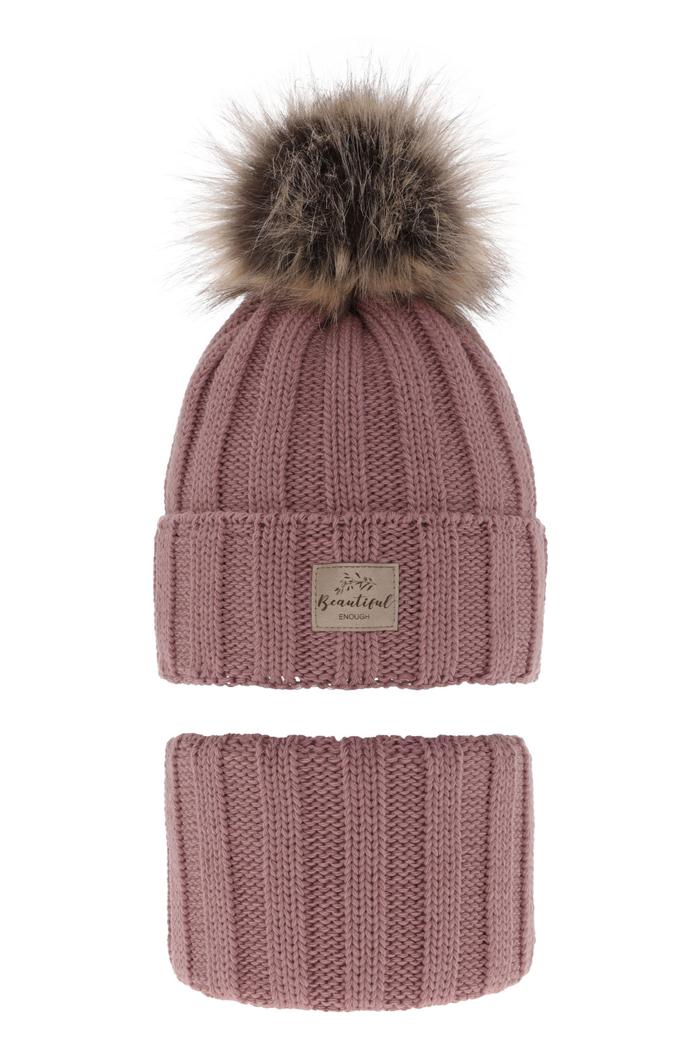 Ensemble d'hiver fille: bonnet et snood, violet, avec pompon, Kaliope