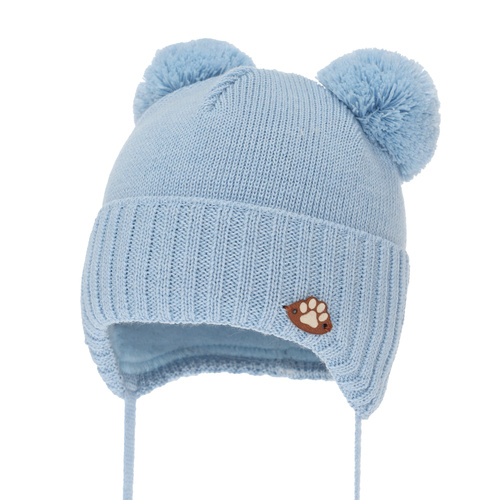 Jongens wintermuts, met bindkoorden, met merinowol, blauw, Rimini