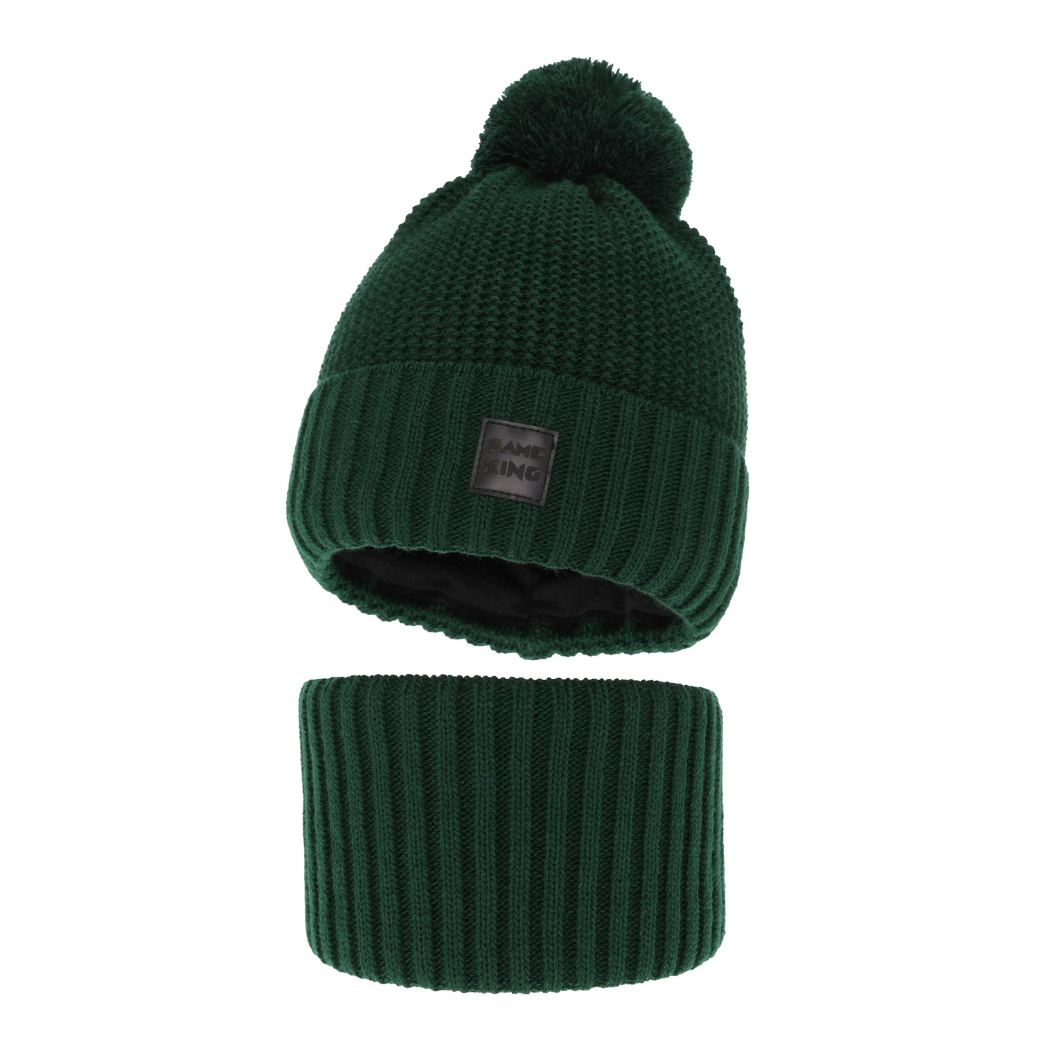 Ensemble d'hiver garçon: bonnet et snood, vert, avec pompon, Conan
