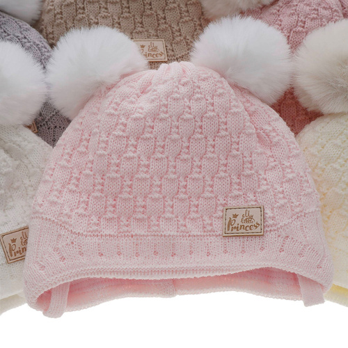 Meisjes wintermuts, roze, met garen pompon, Emila