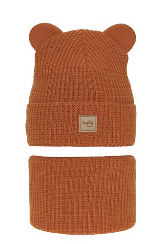 Ensemble d'hiver garçon: bonnet et snood, orange, avec pompon, Michael