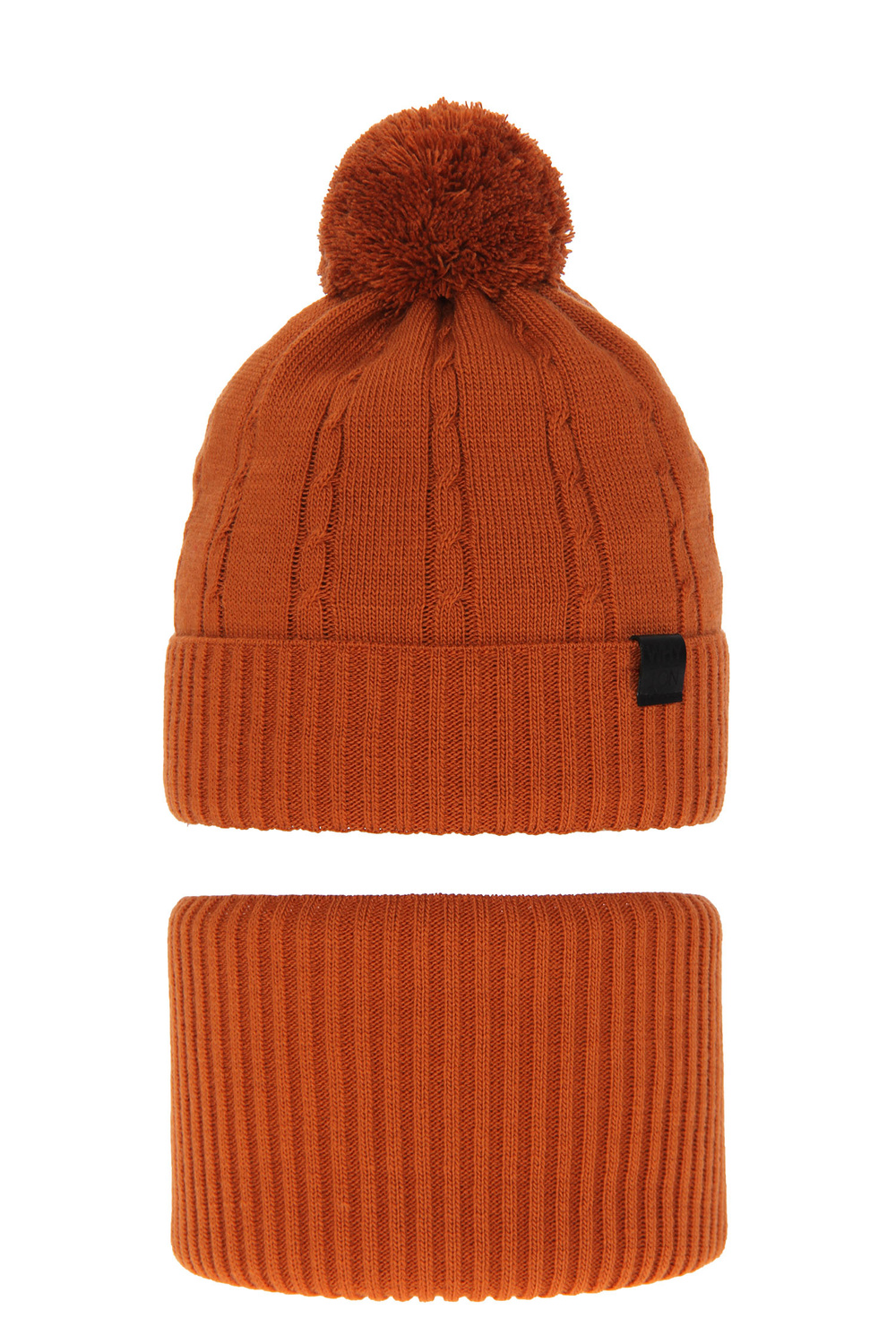Jongens winter set muts en sjaal, oranje, met garen pompon, Deny