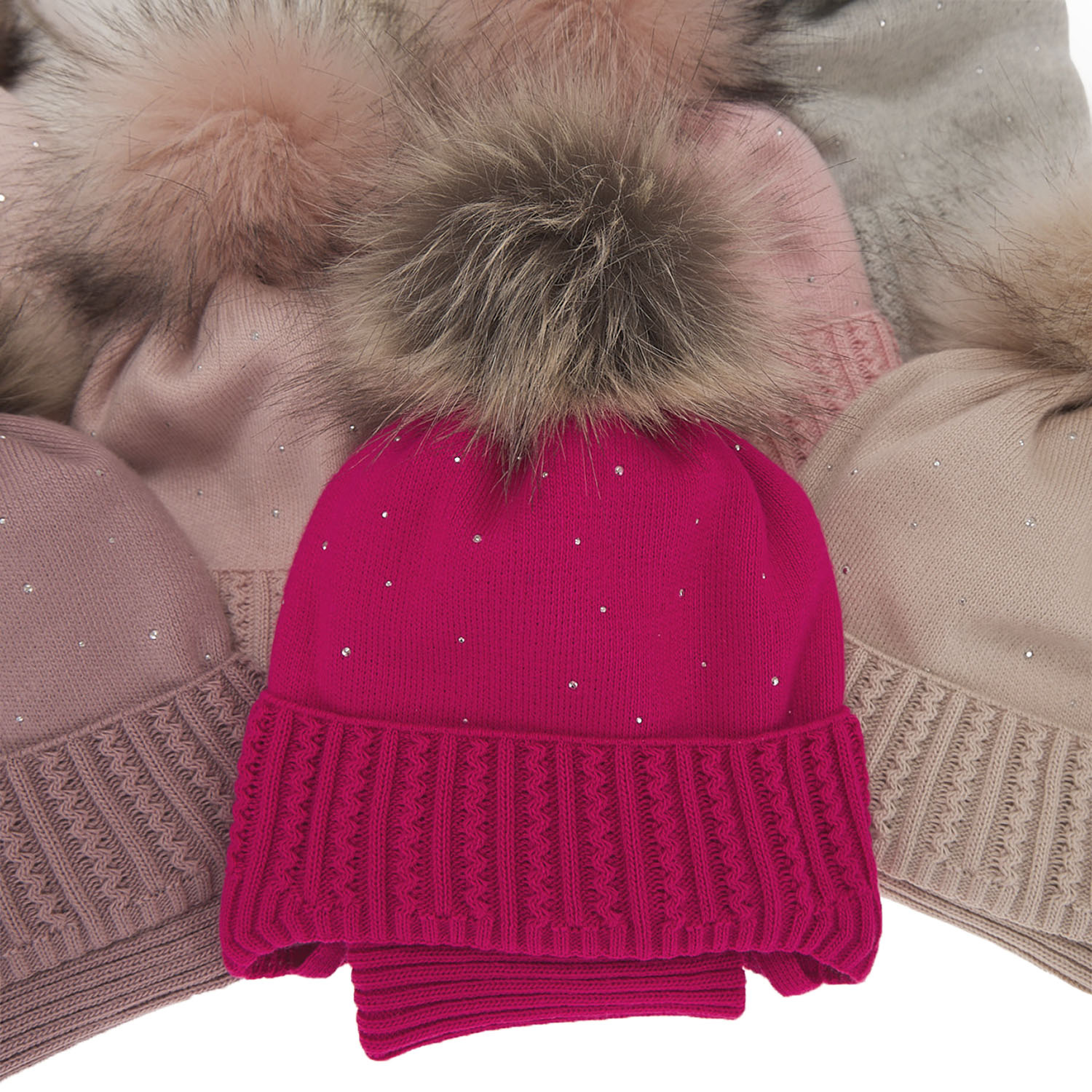 Ensemble d'hiver fille: bonnet et snood, rose, avec pompon, Renia