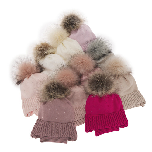 Ensemble d'hiver fille: bonnet et snood, rose, avec pompon, Renia
