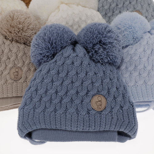 Ensemble d'hiver garçon: bonnet et écharpe, camel, avec deux pompons, Alonso