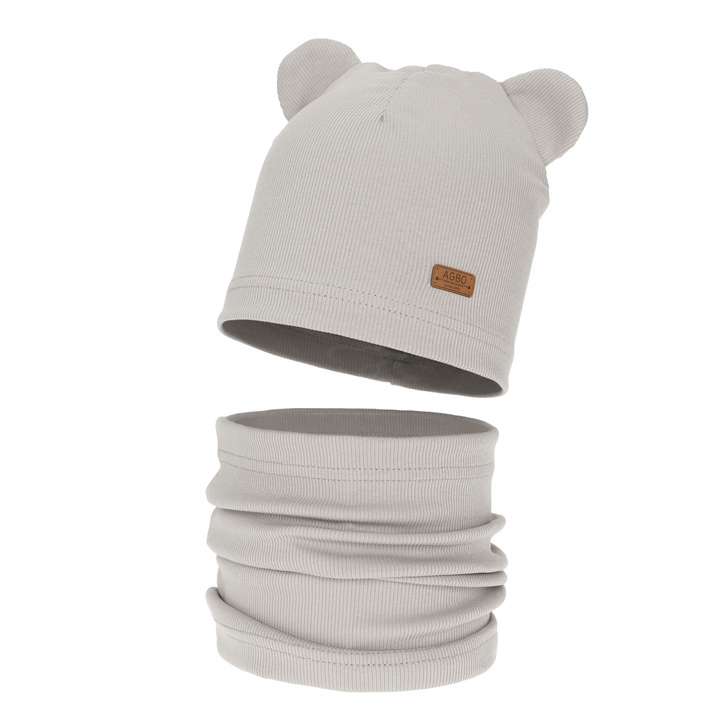 Meisjes herfst/lente set: muts en buissjaal, katoenen, beige Georgea