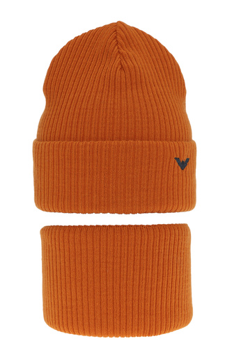 Ensemble d'hiver garçon: bonnet et snood, orange, avec pompon, Romeo