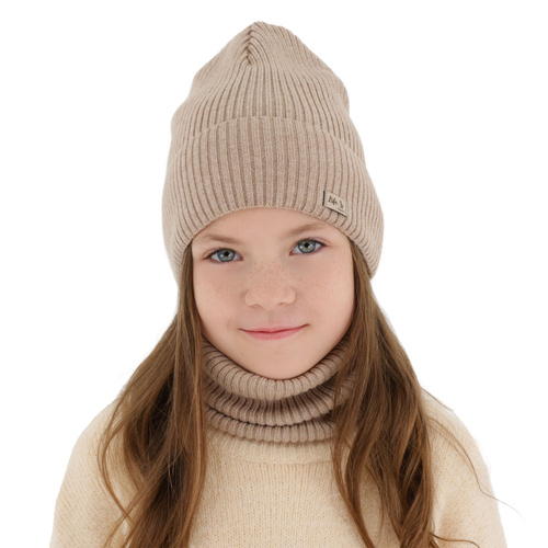 Ensemble automne/printemps fille: bonnet et snood, noir, avec laine mérinos, Itra