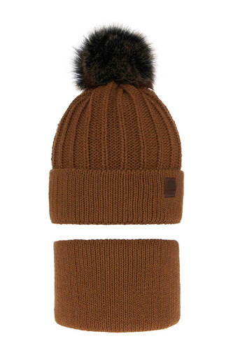 Ensemble d'hiver garçon: bonnet et snood, camel, avec pompon, Havier