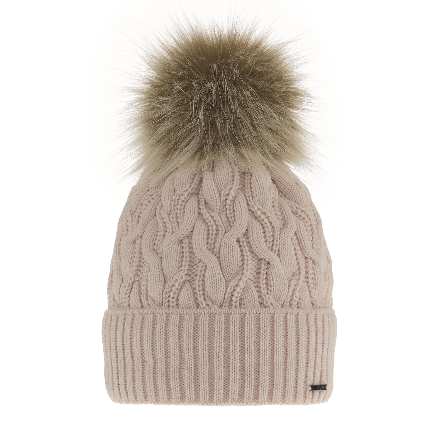 Bonnet d'hiver femme, beige, avec pompon, Deva
