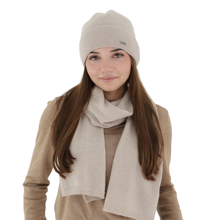 Dames wintersjaal, lichtbeige, wol merino met kasjmier, Irenia