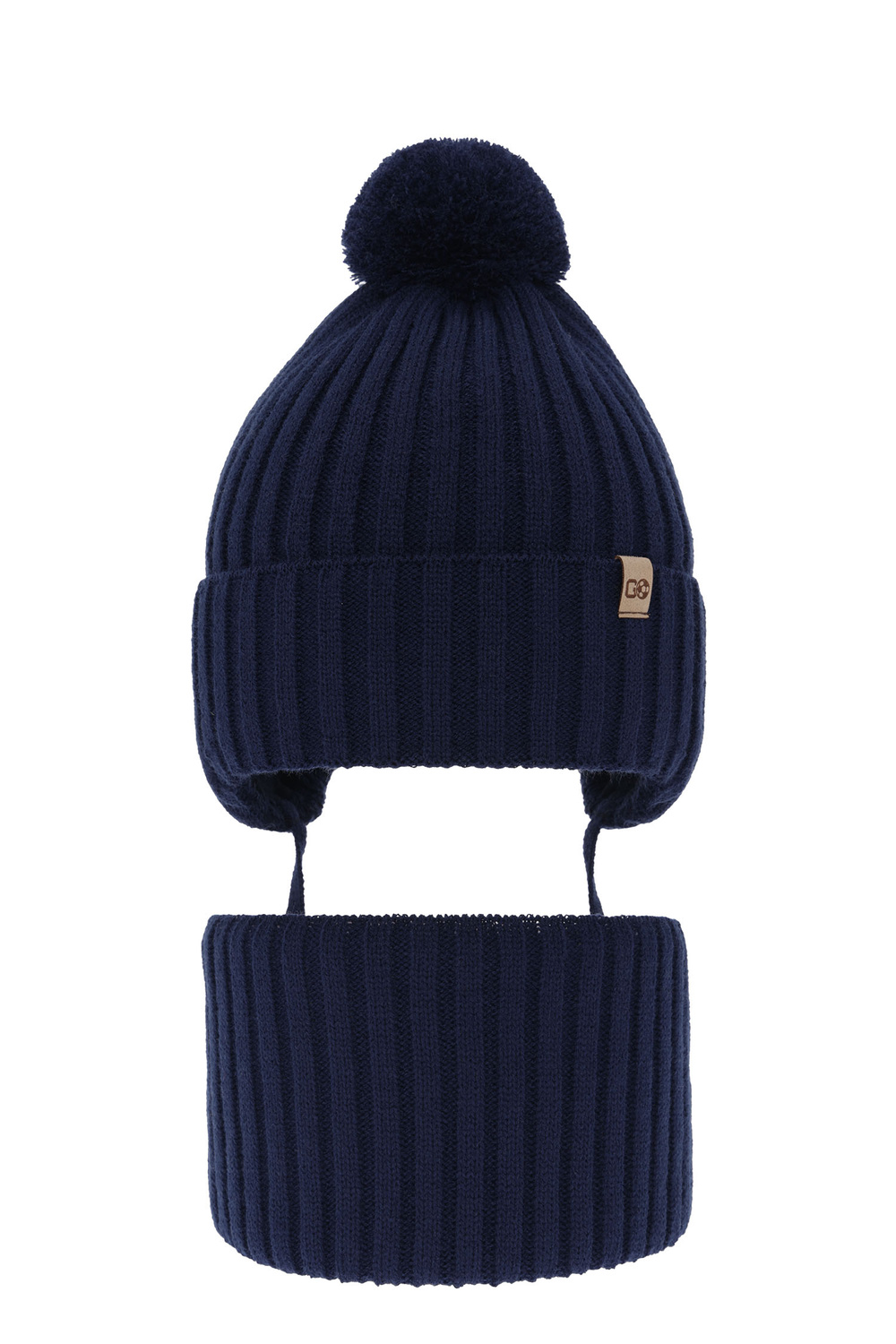 Ensemble d'hiver garçon: bonnet et snood, bleu marine, avec pompon, Carlo