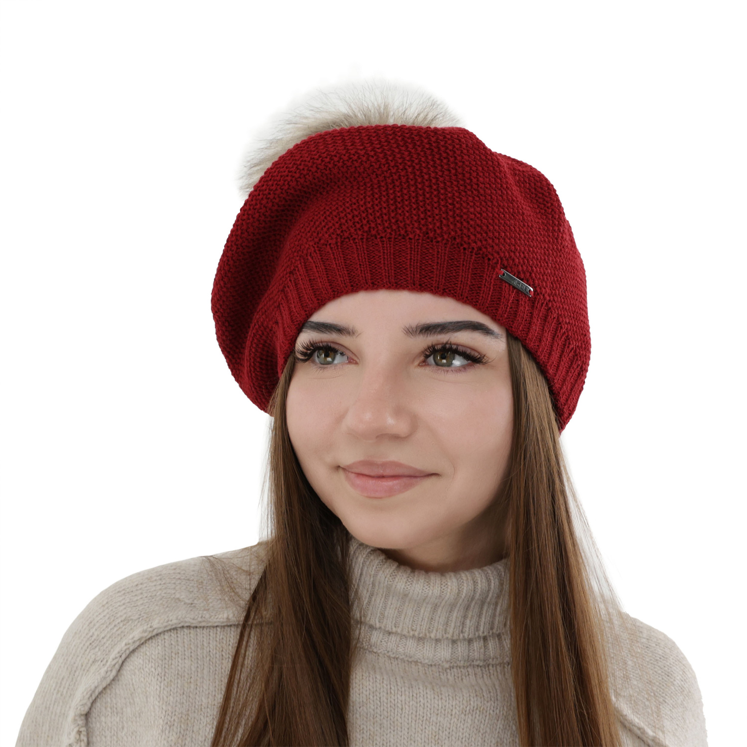 Beret d'hiver femme, bordéau, avec laine mérinos, Bonnie