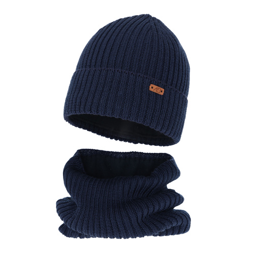 Ensemble d'hiver garçon: bonnet et snood, bleu marine, avec laine mérinos, Palermo