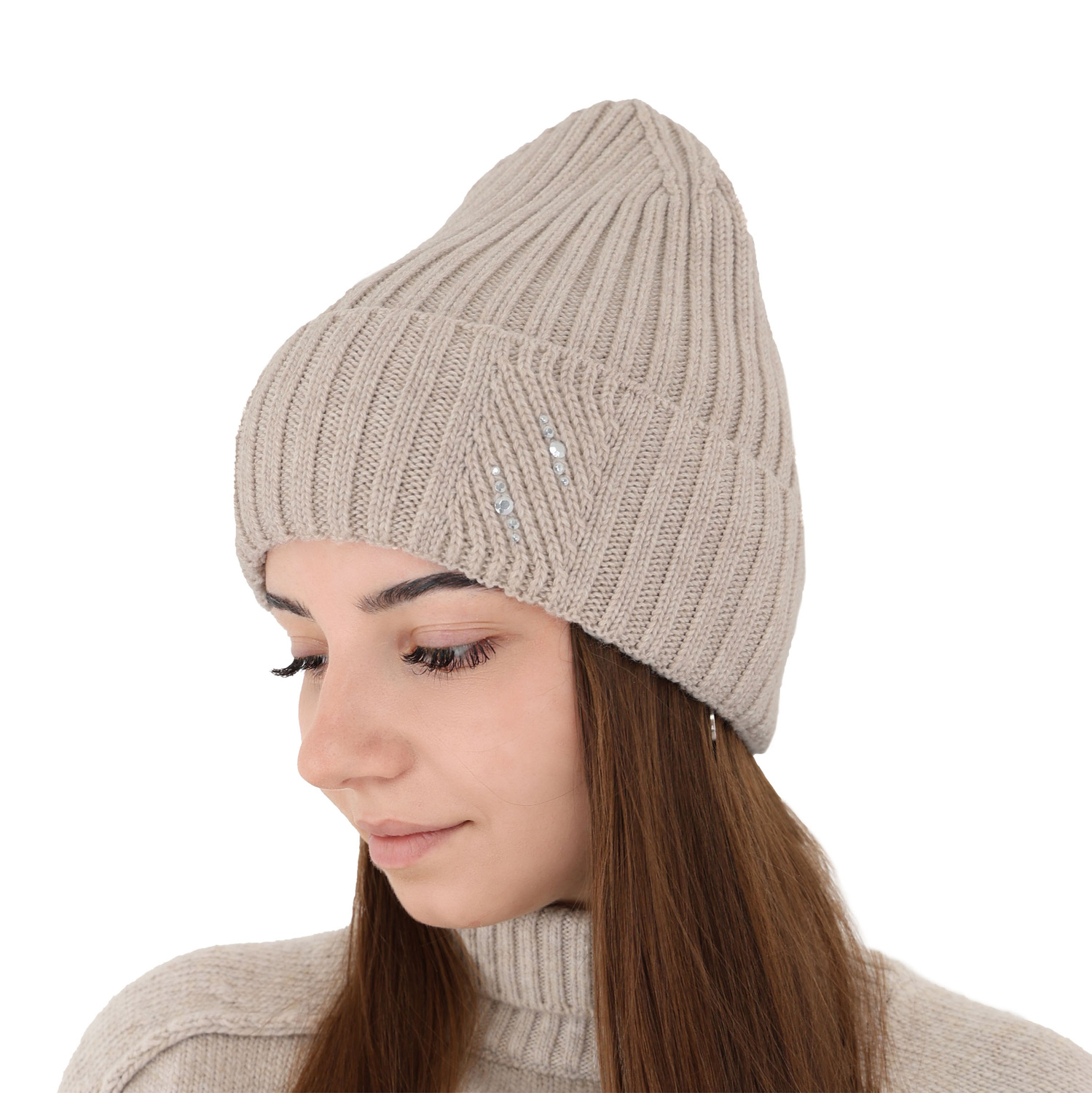 Bonnet d'hiver femme, blanche, avec laine mérinos, Ariga