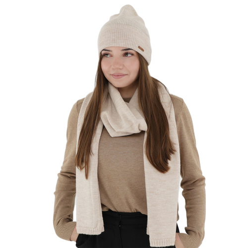 Dames wintersjaal, beige, 100% Merino Wol, Elonia