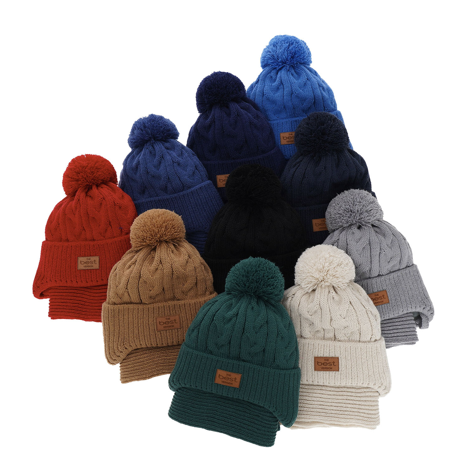 Jongens winter set muts en sjaal, rood, met garen pompon, Remix