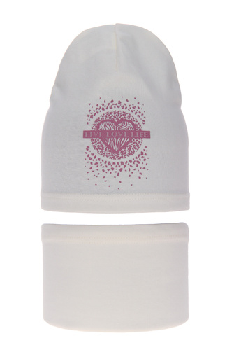 Meisjes herfst/lente set muts en buissjaal, creme, katoenen, Esmeralda