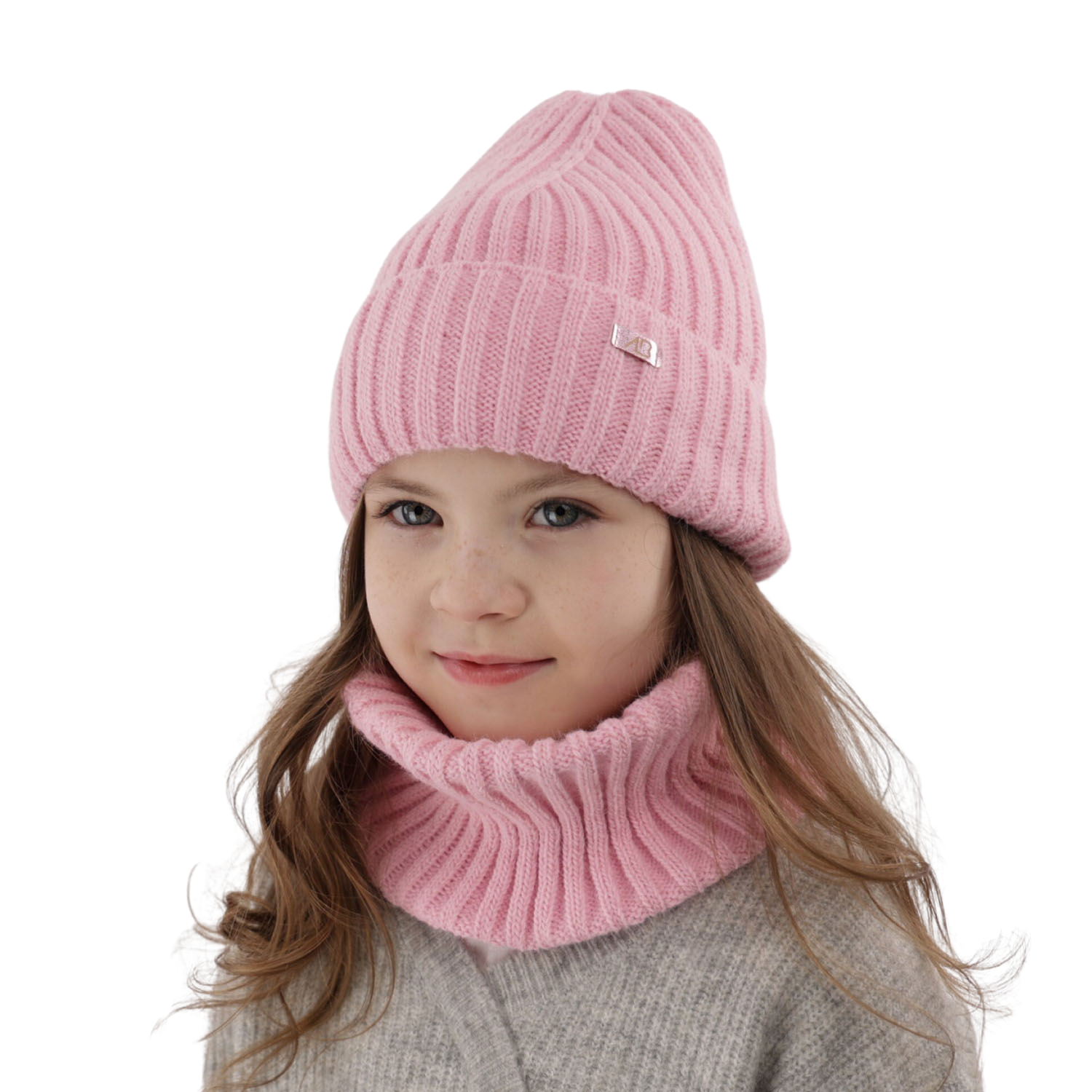 Meisjes winter set muts en buissjaal, roze, Valentine