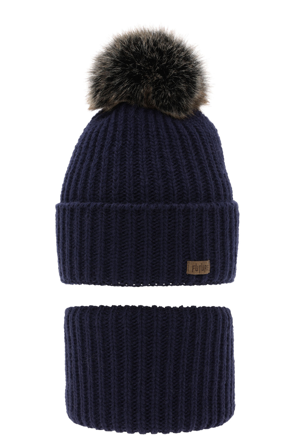 Ensemble d'hiver garçon: bonnet et snood, bleu marine, avec pompon, Wonder