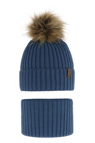 Ensemble d'hiver garçon: bonnet et snood, bleu, avec pompon, Onyks