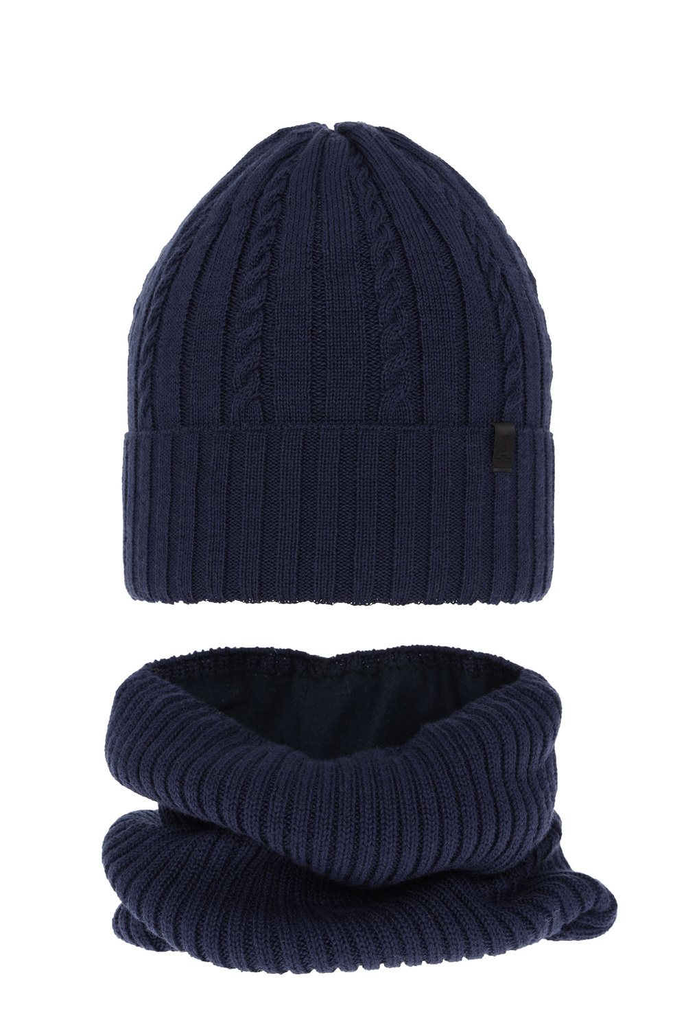 Ensemble d'hiver garçon: bonnet et snood, bleu marine, avec laine mérinos, Kairo