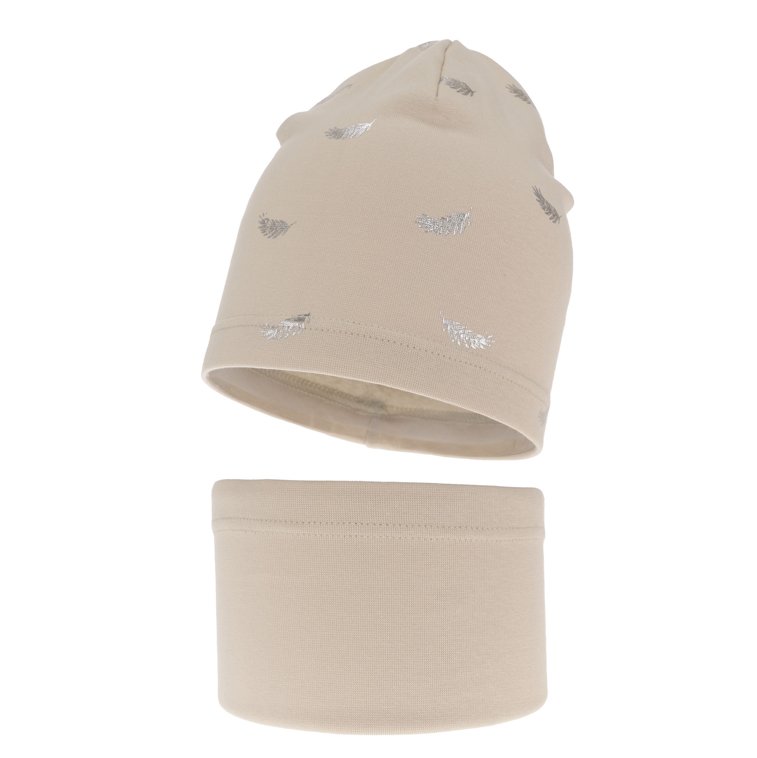 Ensemble automne/printemps fille: bonnet et snood, beige, en coton, Florena