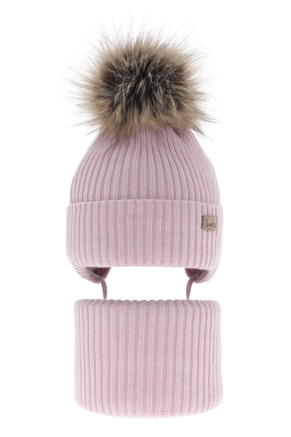 Ensemble d'hiver fille: bonnet et snood, lilas, avec liens, Bria