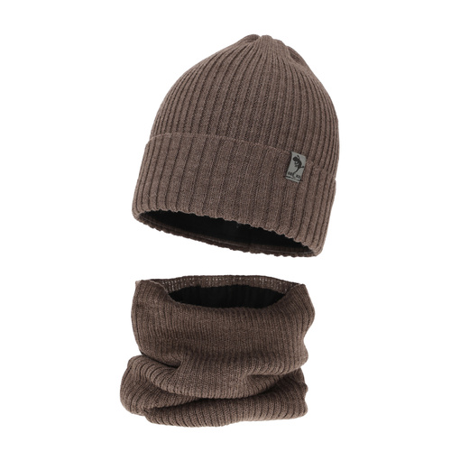 Ensemble d'hiver garçon: bonnet et snood, marron, doublé de polaire, avec laine mérinos, Gecko