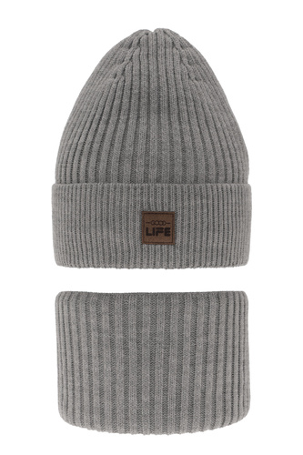 Ensemble d'hiver garçon: bonnet et snood, gris, Basilio