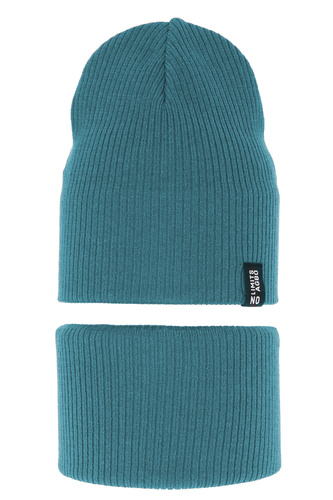Jongens herfst/lente set muts en buissjaal, met katoen, blauw, Tunis