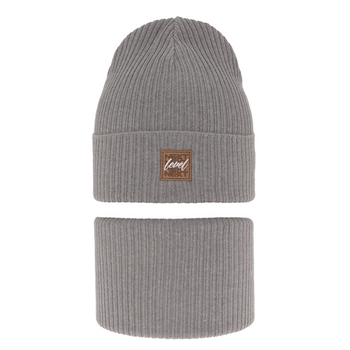 Ensemble automne/printemps garçon: bonnet et snood, met katoen, gris clair, Fenix