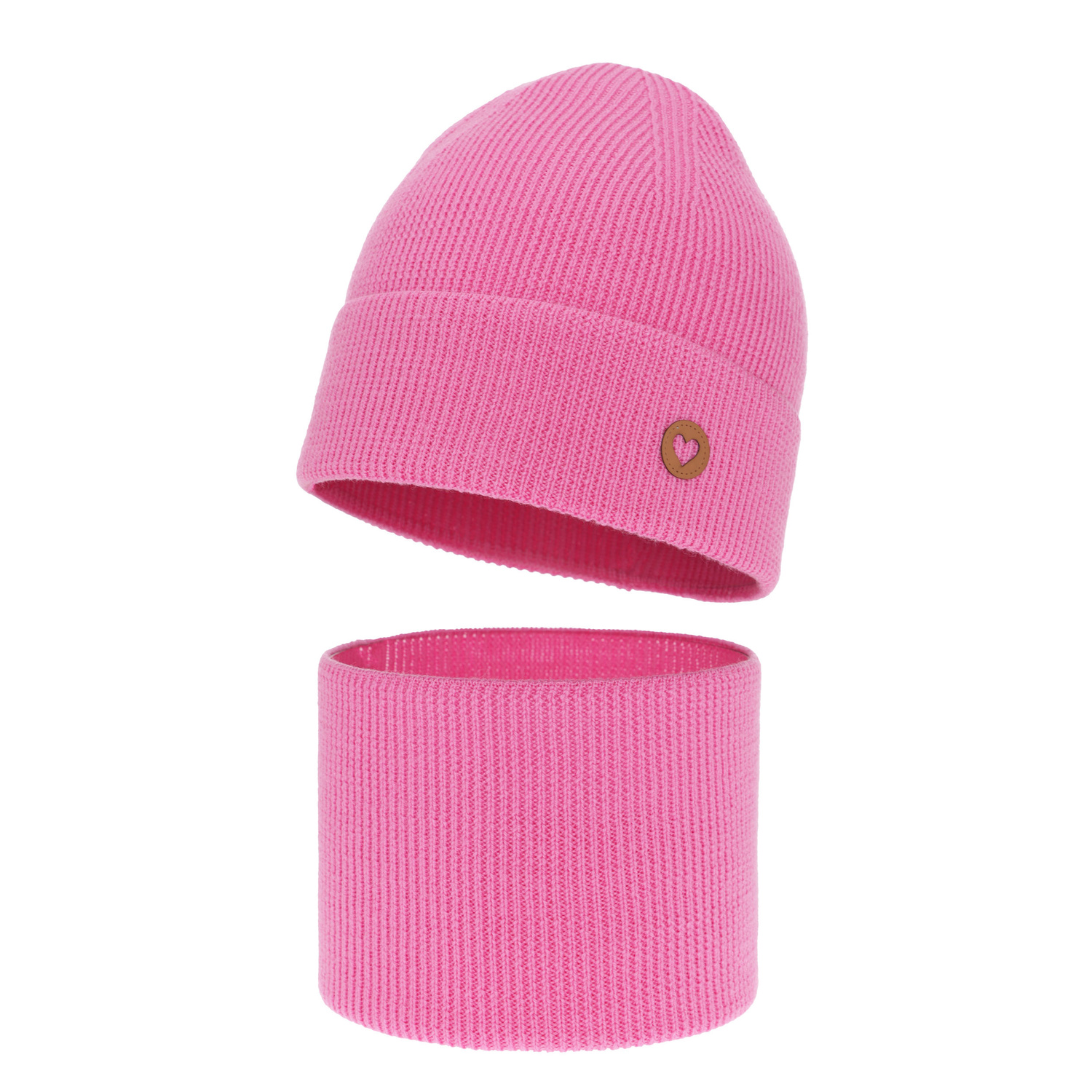 Ensemble automne/printemps fille: bonnet et snood, rose, avec laine mérinos, Brook