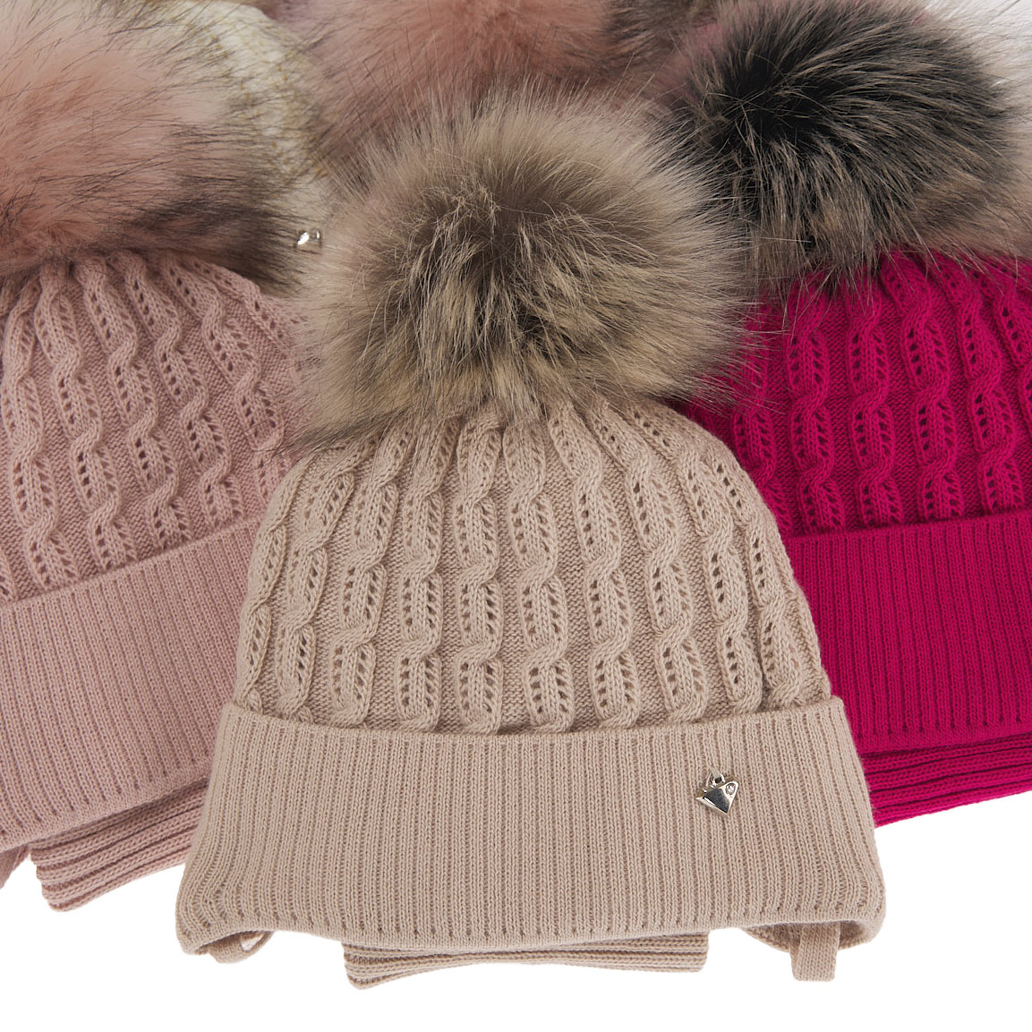 Ensemble d'hiver fille: bonnet et snood, crème, avec pompon, Tukana