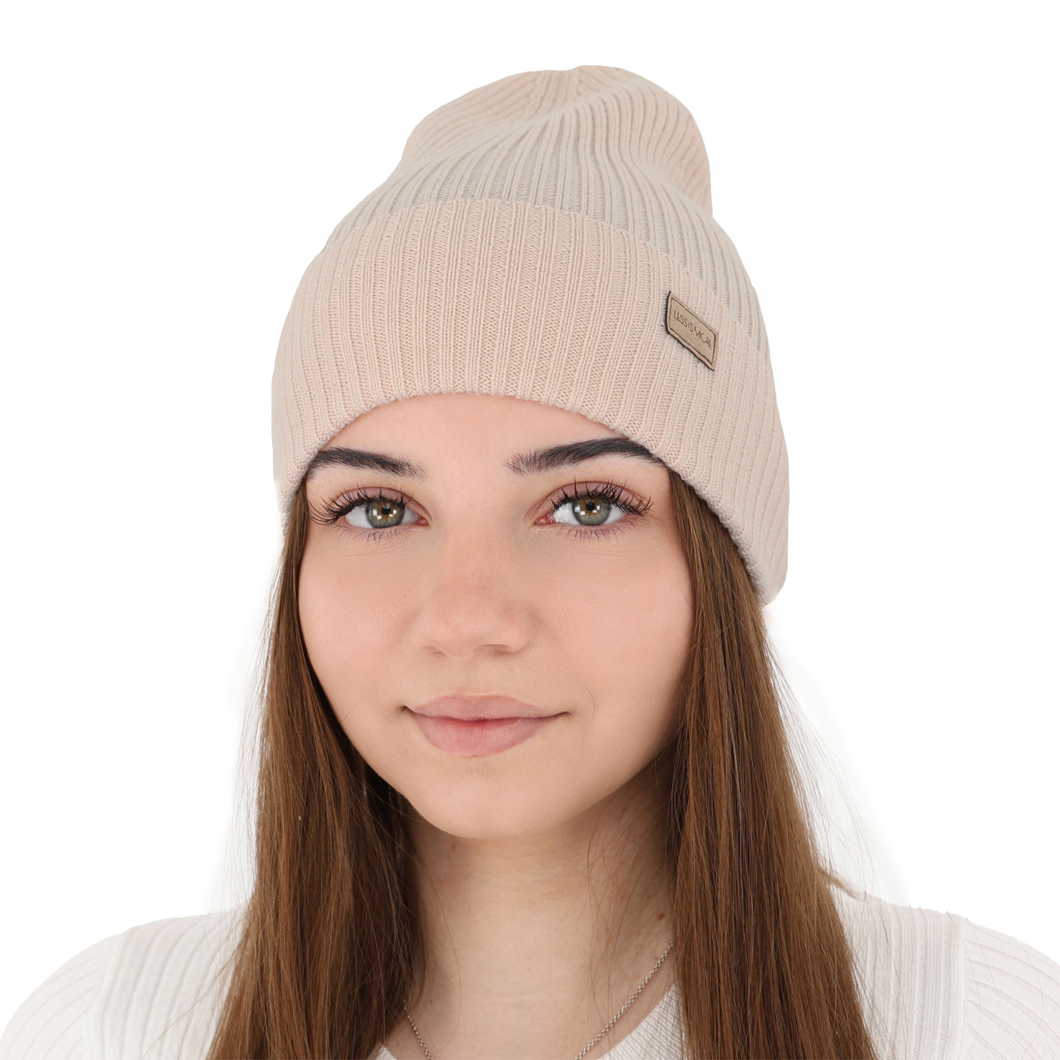 Bonnet d'hiver femme, hiver, beige foncé, 100% Laine Mérinos Extrafine, Sophie