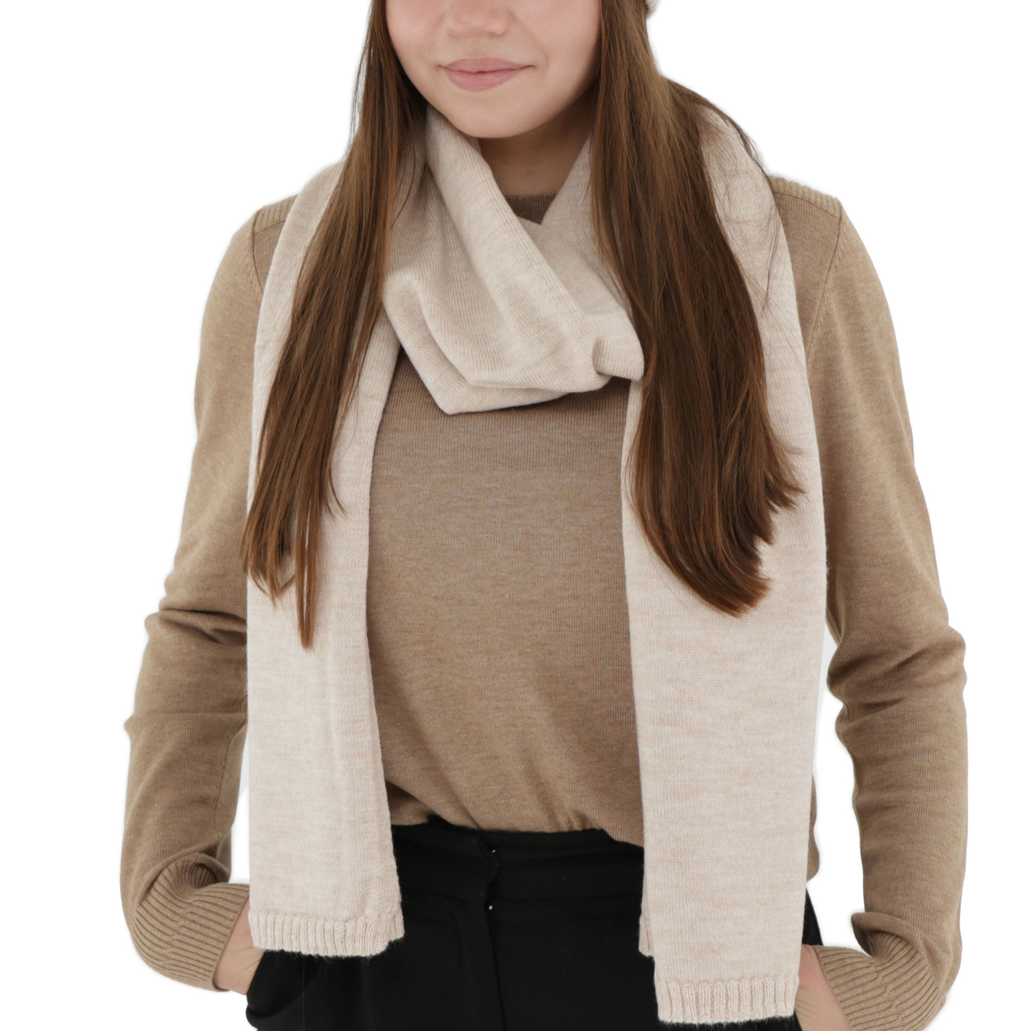 Dames wintersjaal, beige, 100% Merino Wol, Elonia